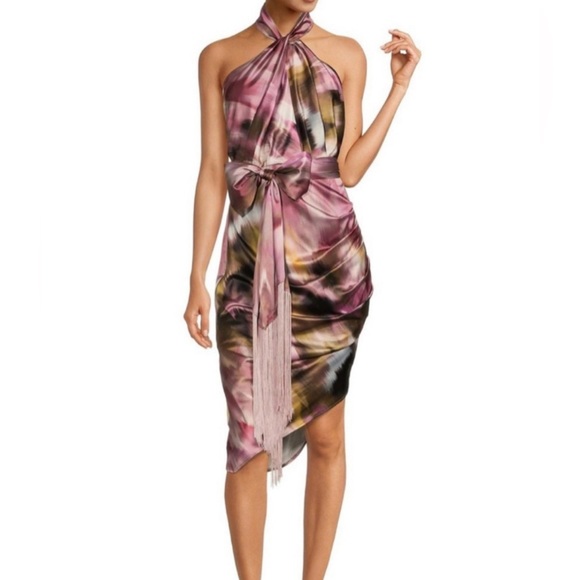 Asymmetrical Sleeveless Halter Neck Multicolor Badgley Mischka Dress - Picture 1 of 6